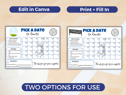 Editable Volleyball Pick A Date