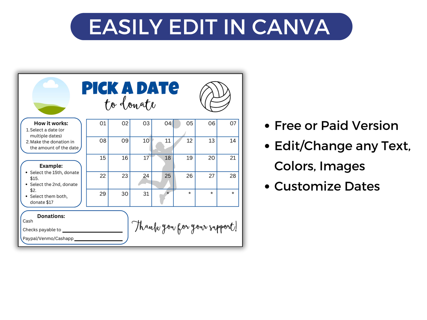 Editable Volleyball Pick A Date