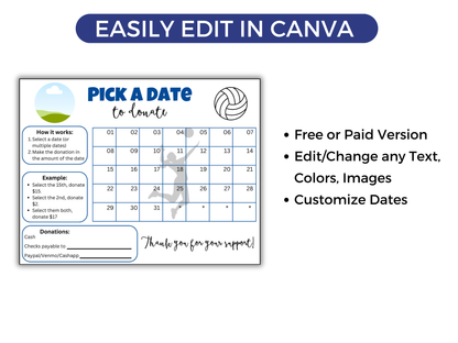 Editable Volleyball Pick A Date