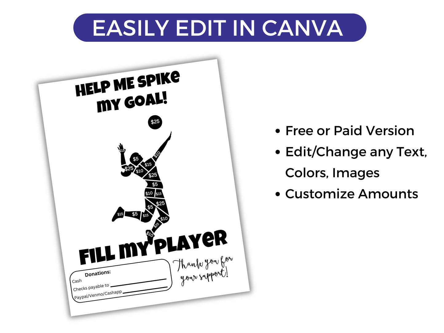 Editable Fill My Volleyball Player Fundraiser Template