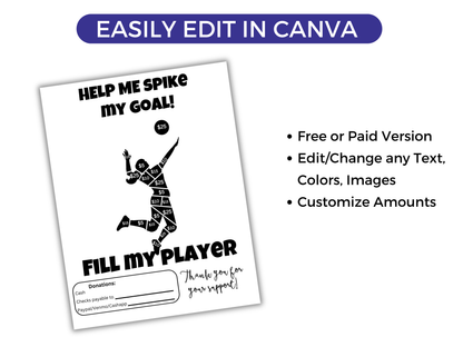 Editable Fill My Volleyball Player Fundraiser Template