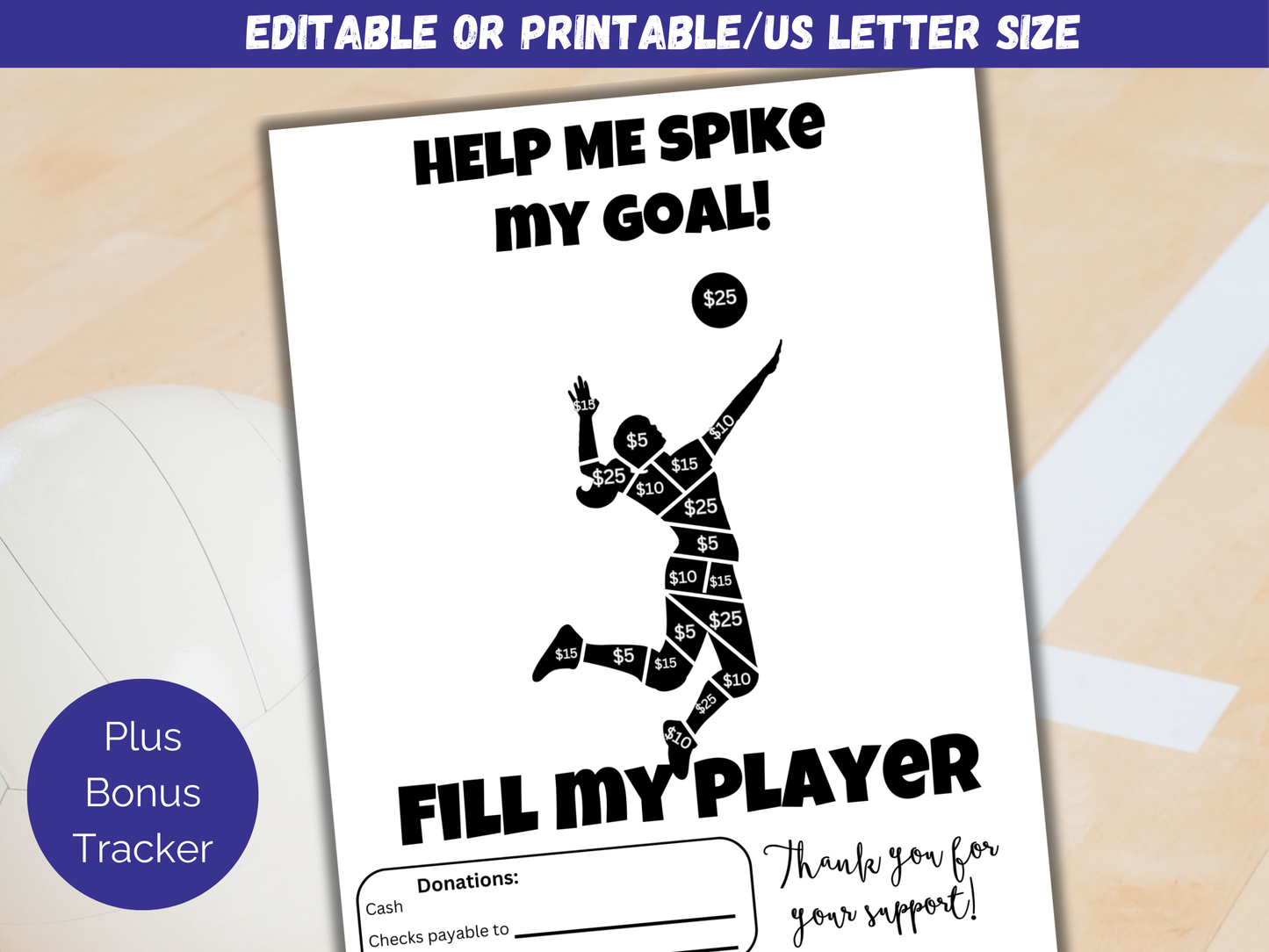 Editable Fill My Volleyball Player Fundraiser Template