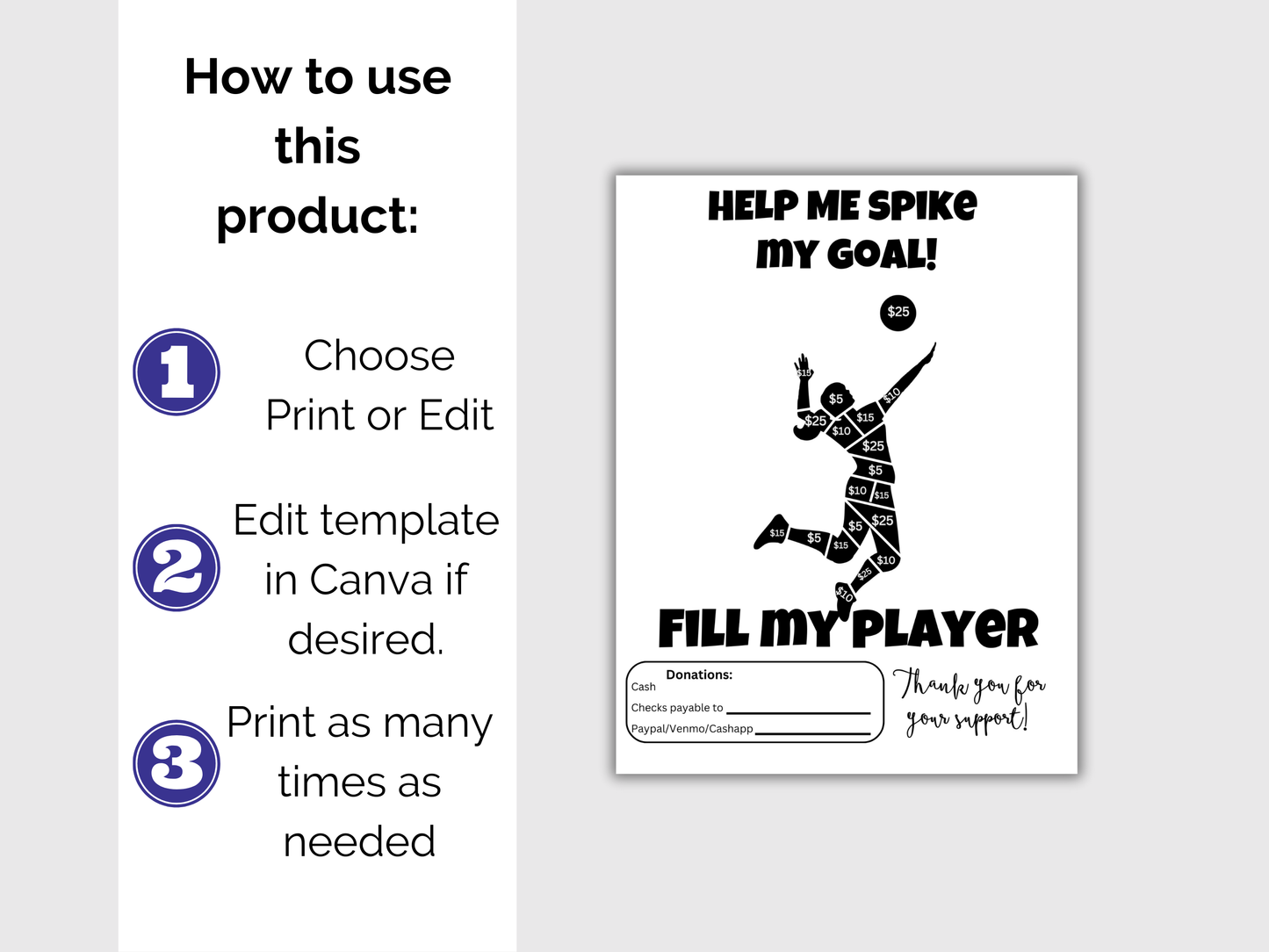 Editable Fill My Volleyball Player Fundraiser Template