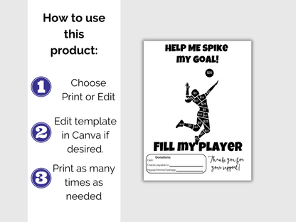 Editable Fill My Volleyball Player Fundraiser Template