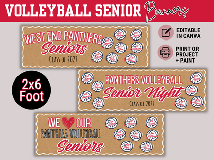 Editable Volleyball Senior Brown Paper Banner