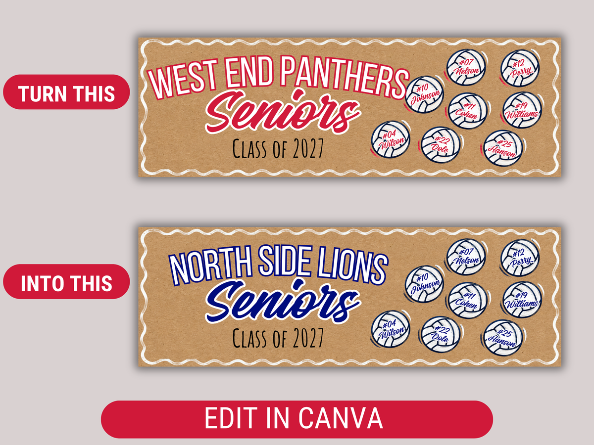 Editable Volleyball Senior Brown Paper Banner