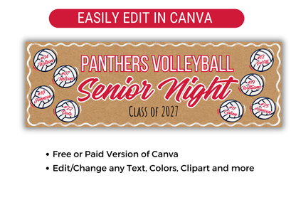 Editable Volleyball Senior Brown Paper Banner