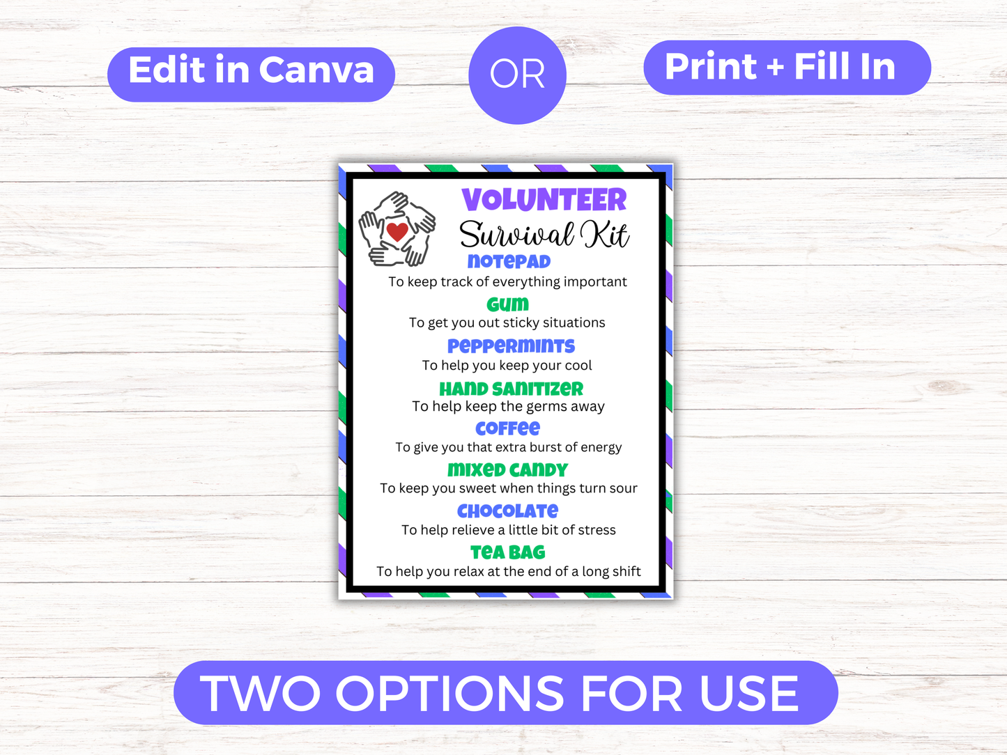 Editable Volunteer Survival Kit Gift Tags