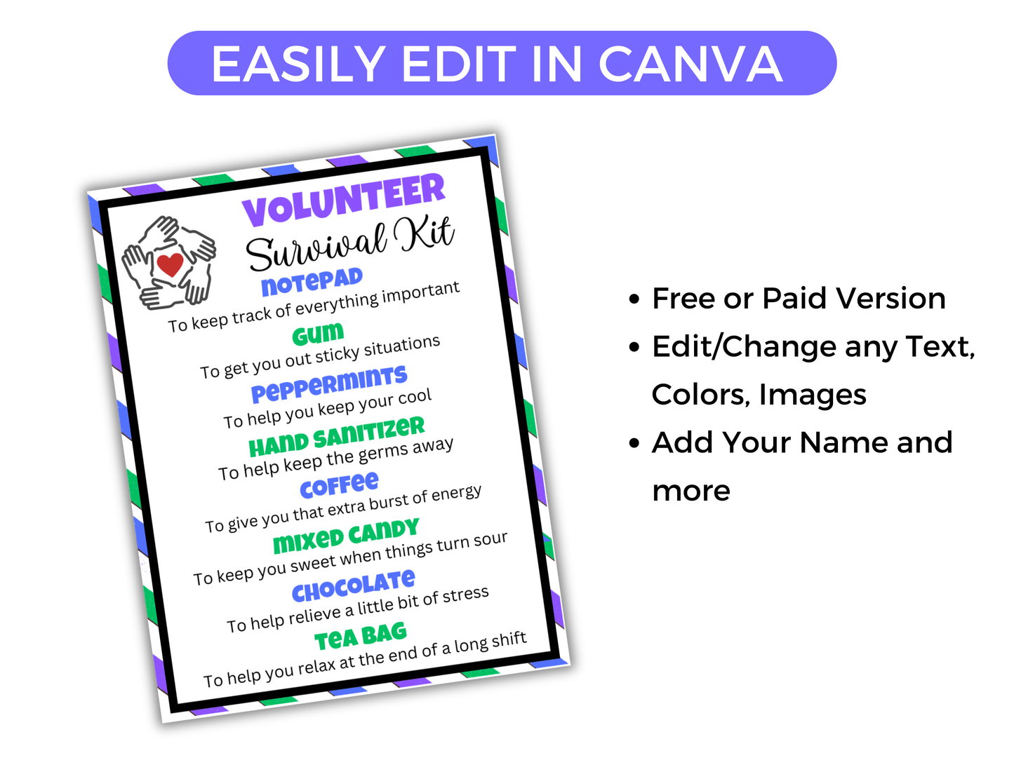 Editable Volunteer Survival Kit Gift Tags