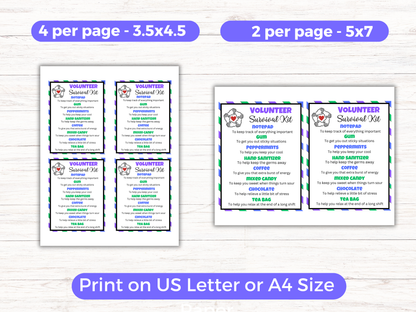 Editable Volunteer Survival Kit Gift Tags