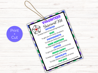 Editable Volunteer Survival Kit Gift Tags