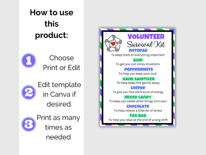 Editable Volunteer Survival Kit Gift Tags