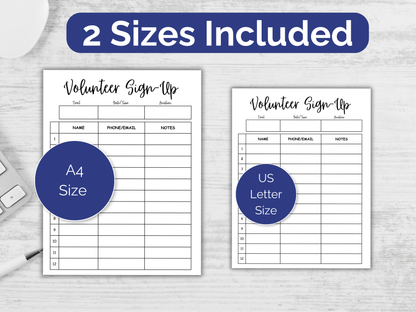 Volunteer Sign Up Sheet