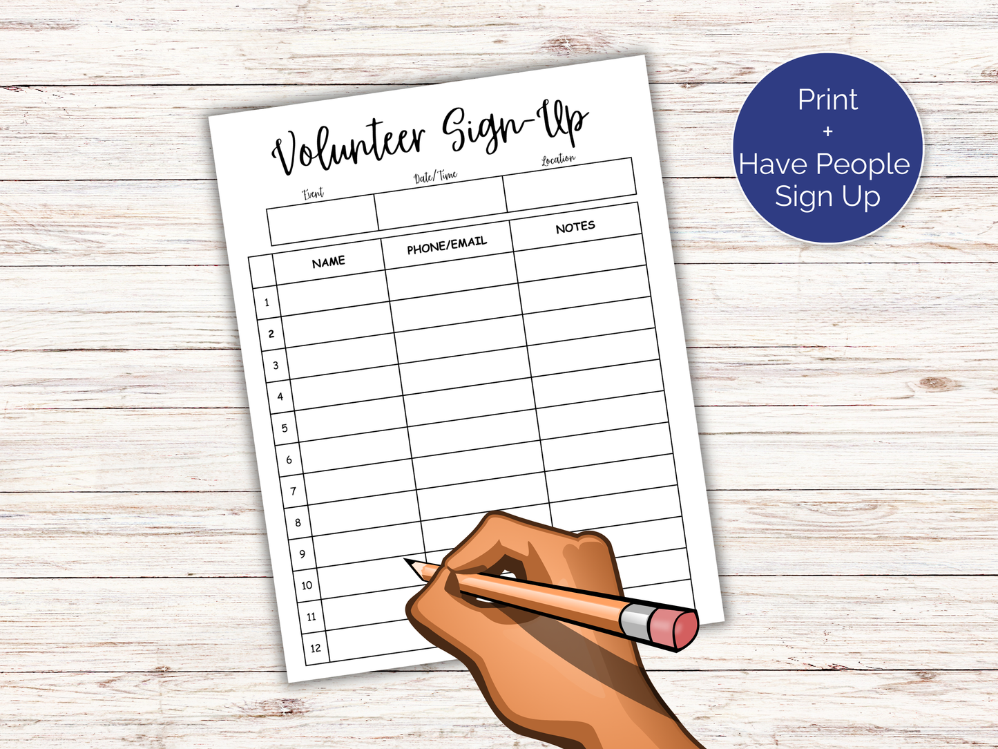 Volunteer Sign Up Sheet