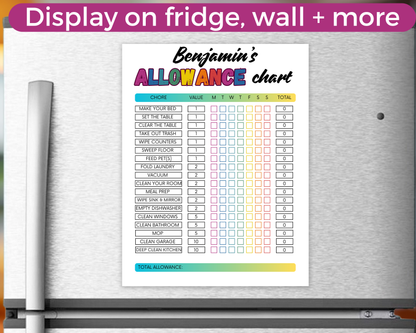 Editable Weekly Allowance Chore Chart