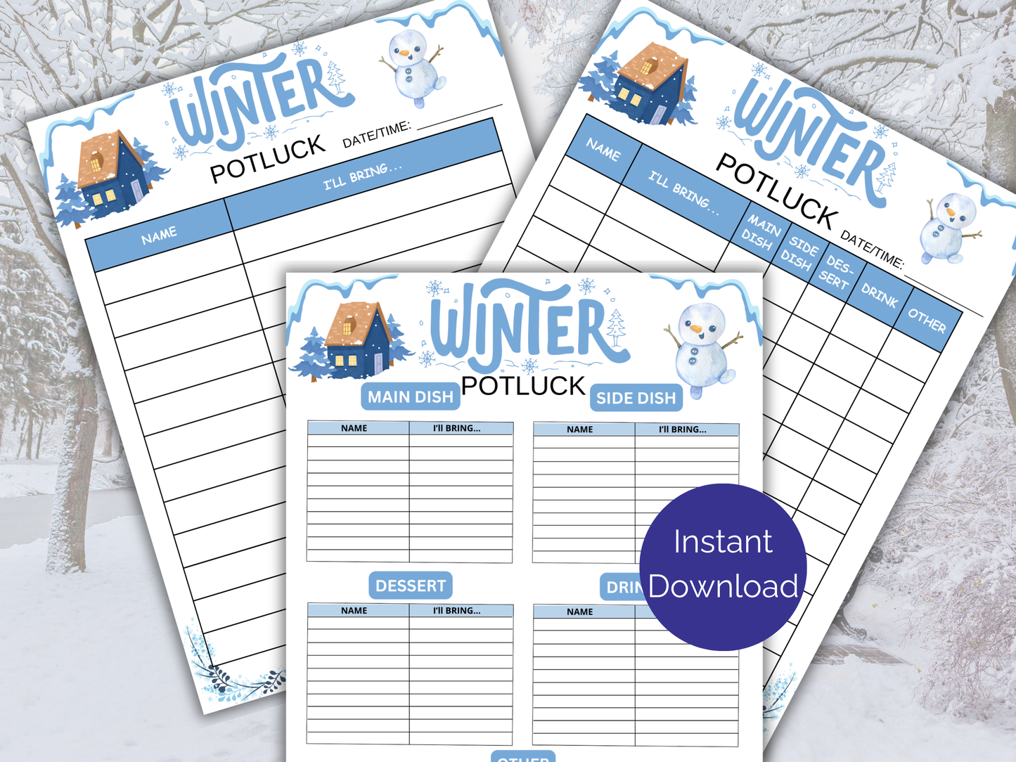 Winter Party Potluck Sign Up Sheet