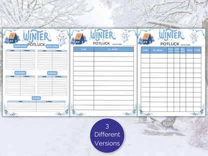 Winter Party Potluck Sign Up Sheet