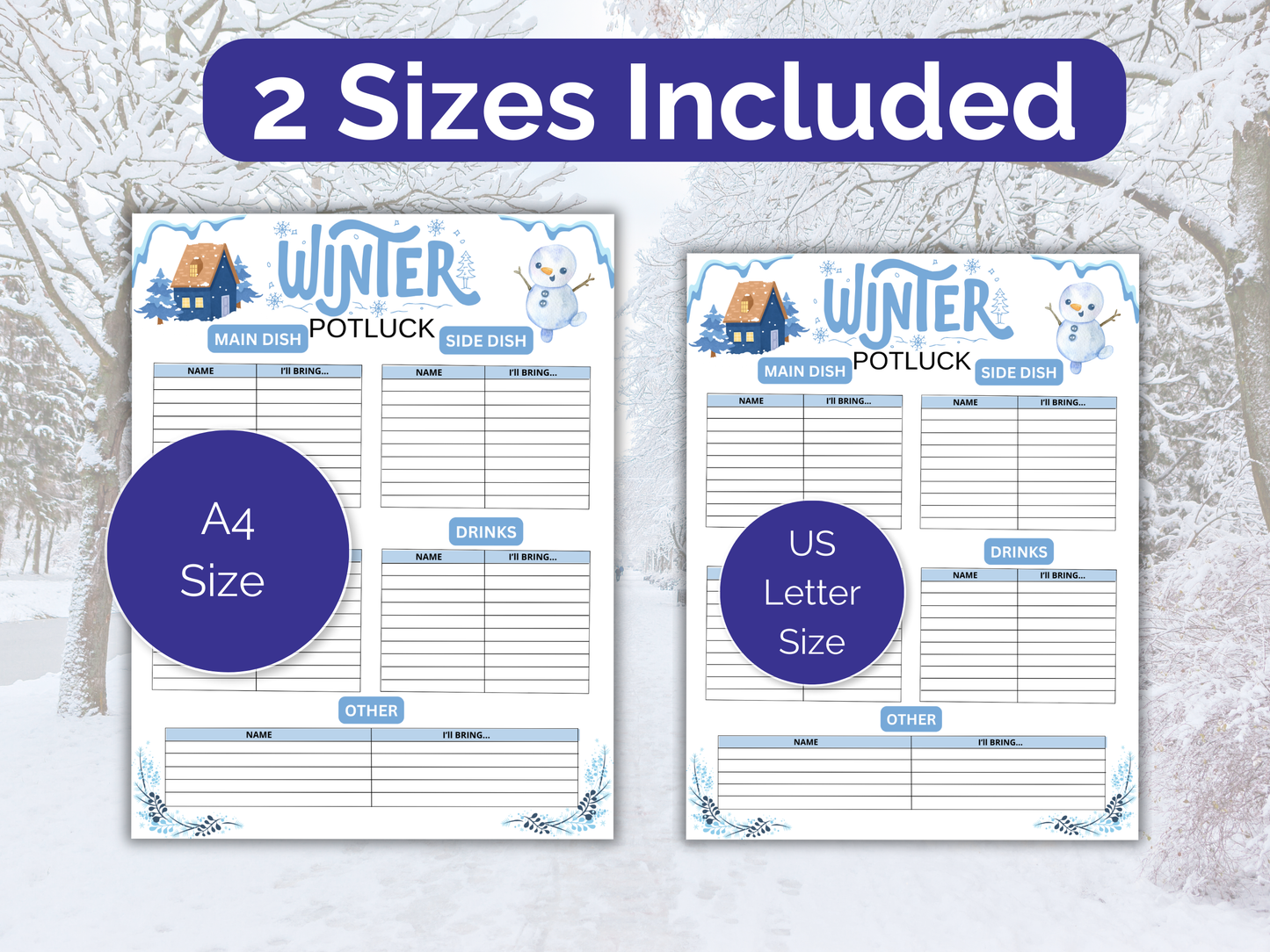 Winter Party Potluck Sign Up Sheet