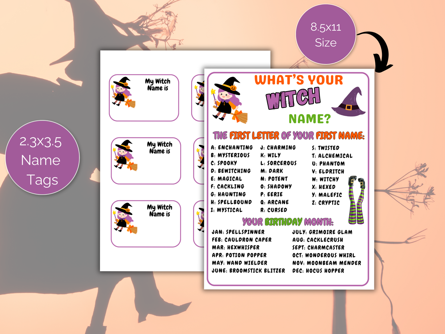 What's Your Witch Name Game + Name Tags