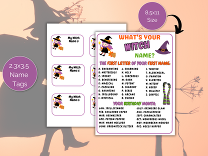 What's Your Witch Name Game + Name Tags