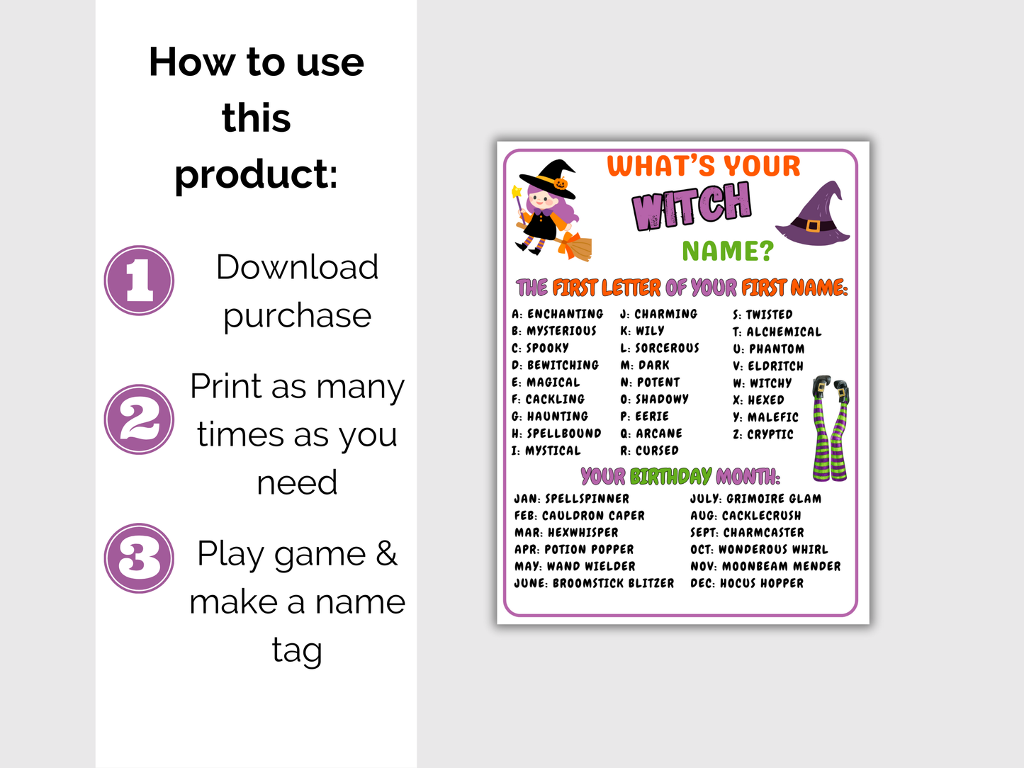 What's Your Witch Name Game + Name Tags