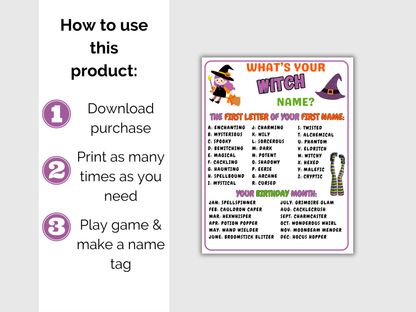 What's Your Witch Name Game + Name Tags