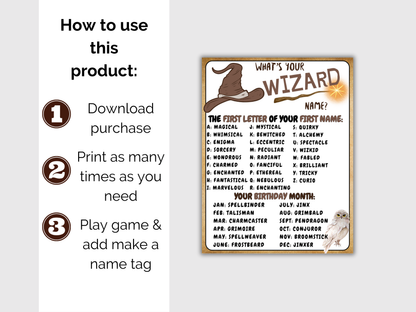 What's Your Wizard Name Game + Name Tags