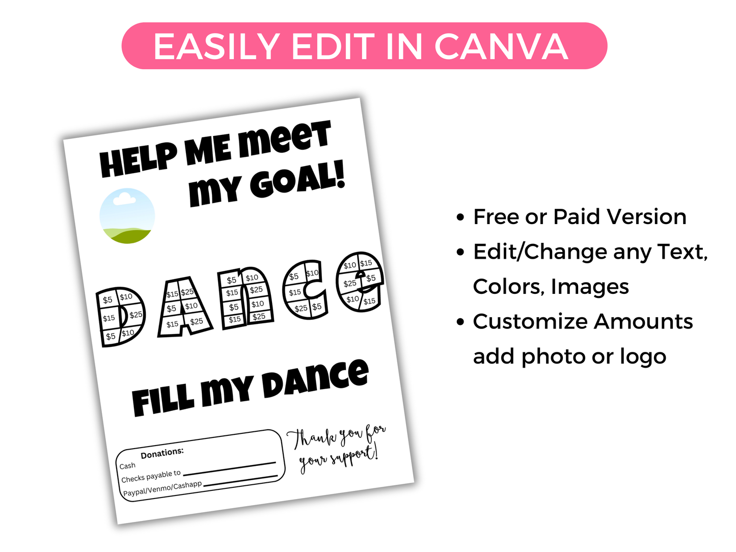 Editable Fill My Dance Fundraiser Template