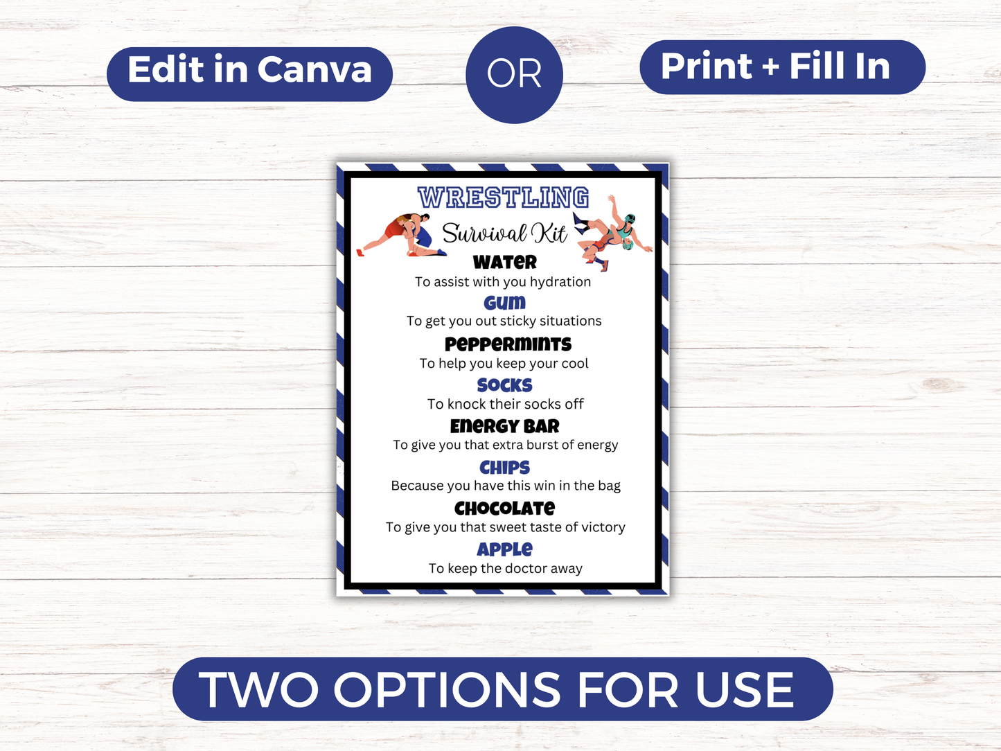 Editable Wrestling Survival Kit Gift Tag Template