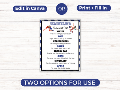 Editable Wrestling Survival Kit Gift Tag Template