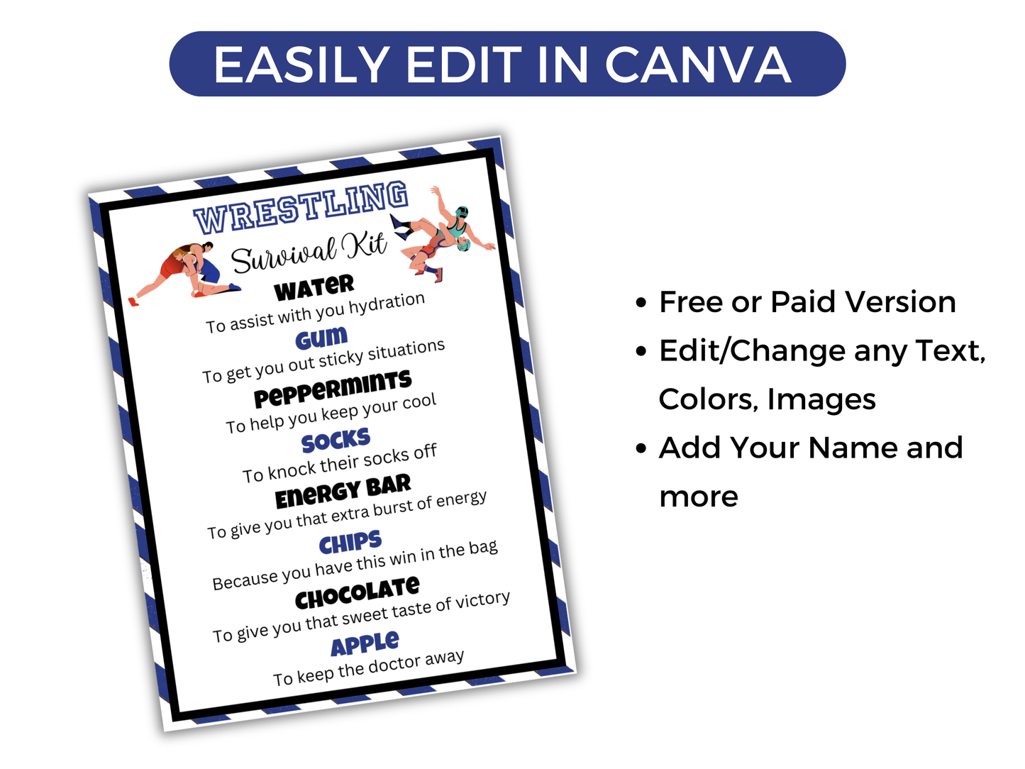 Editable Wrestling Survival Kit Gift Tag Template