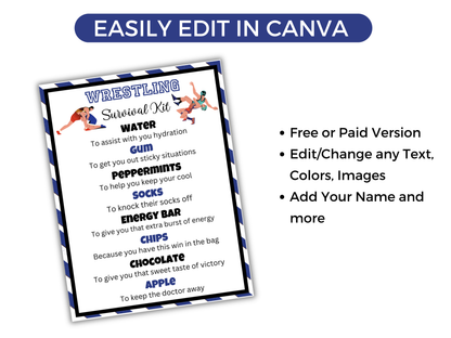 Editable Wrestling Survival Kit Gift Tag Template