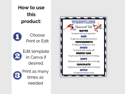 Editable Wrestling Survival Kit Gift Tag Template