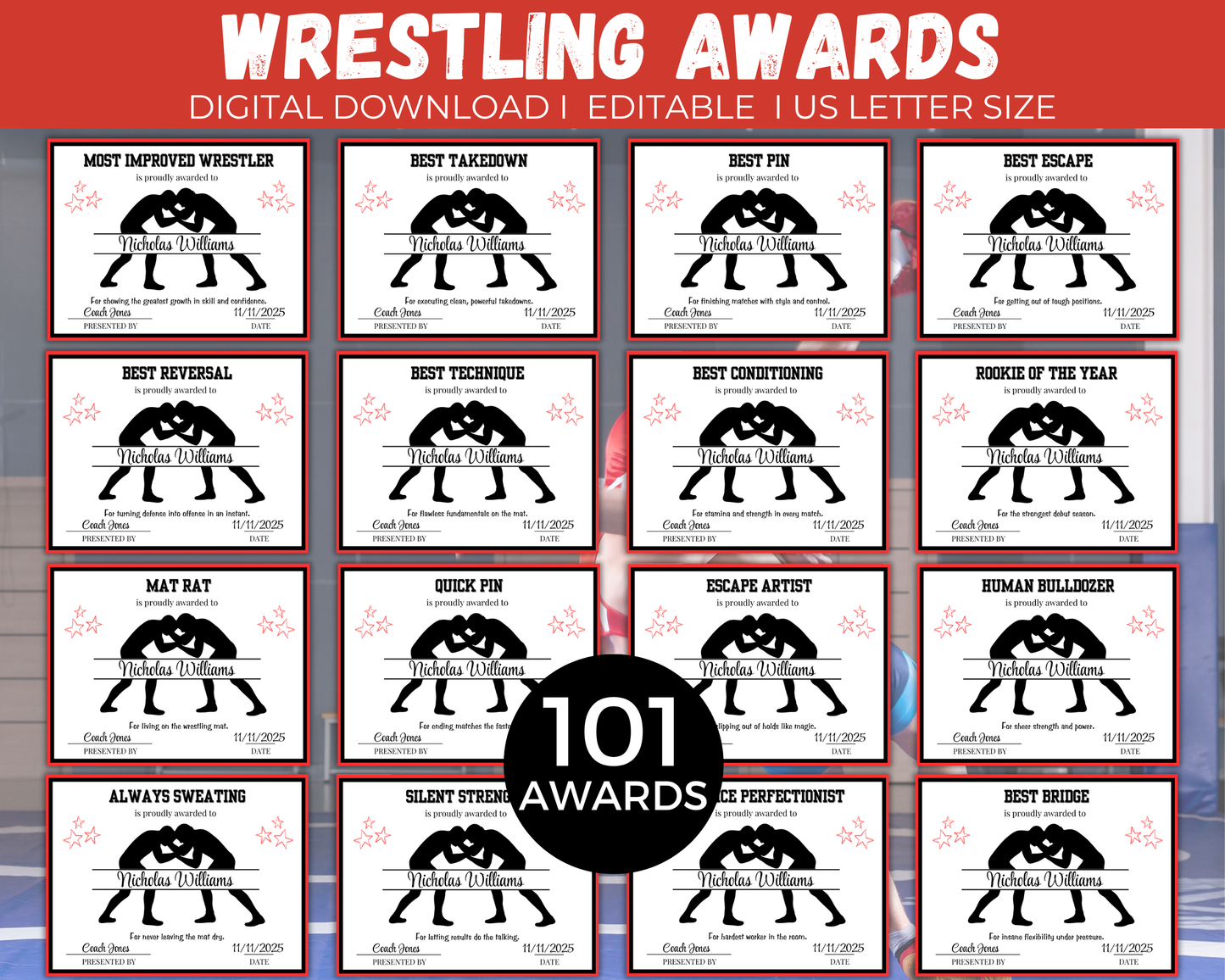 Editable Wrestling Award Certificates