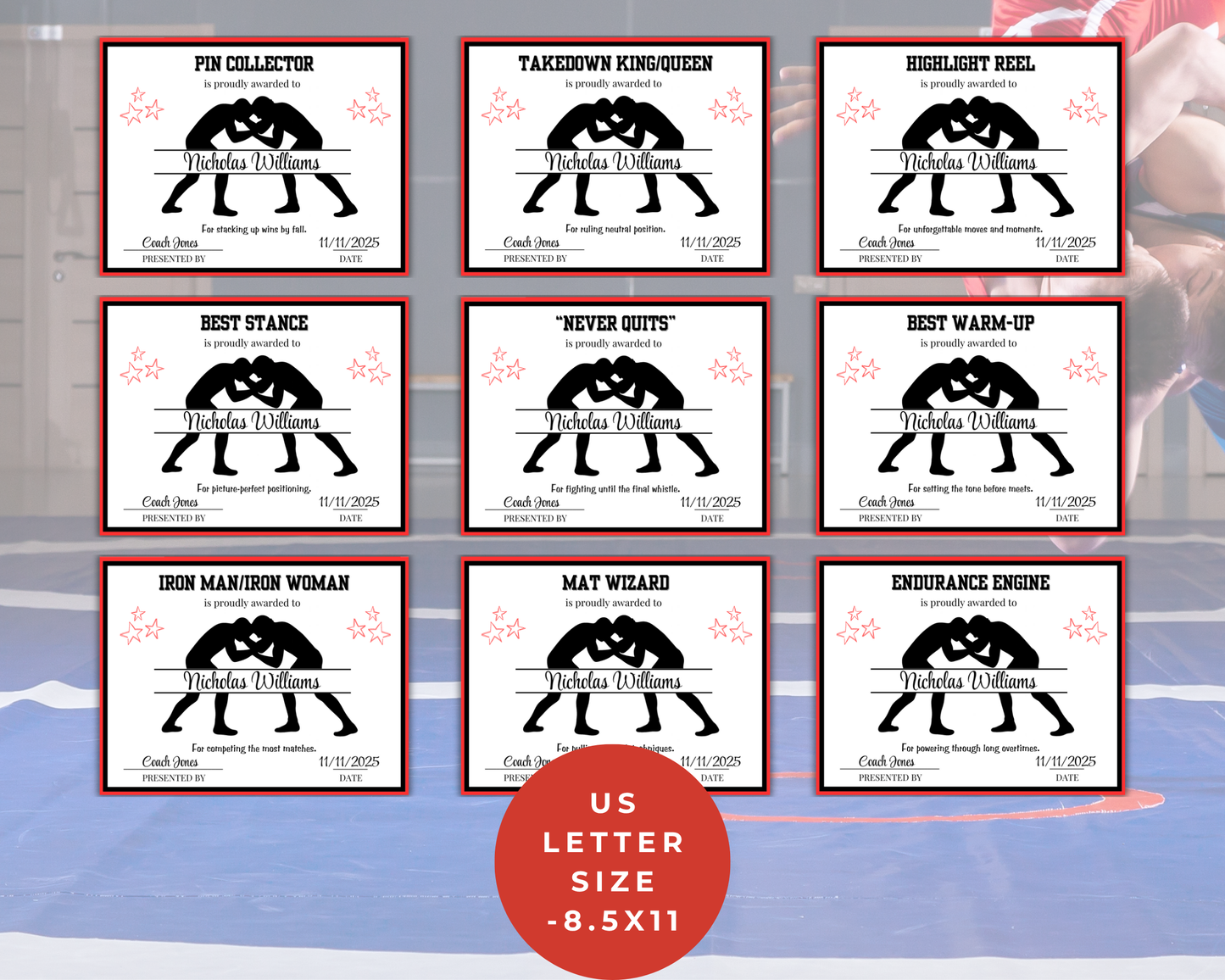 Editable Wrestling Award Certificates