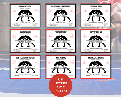 Editable Wrestling Award Certificates