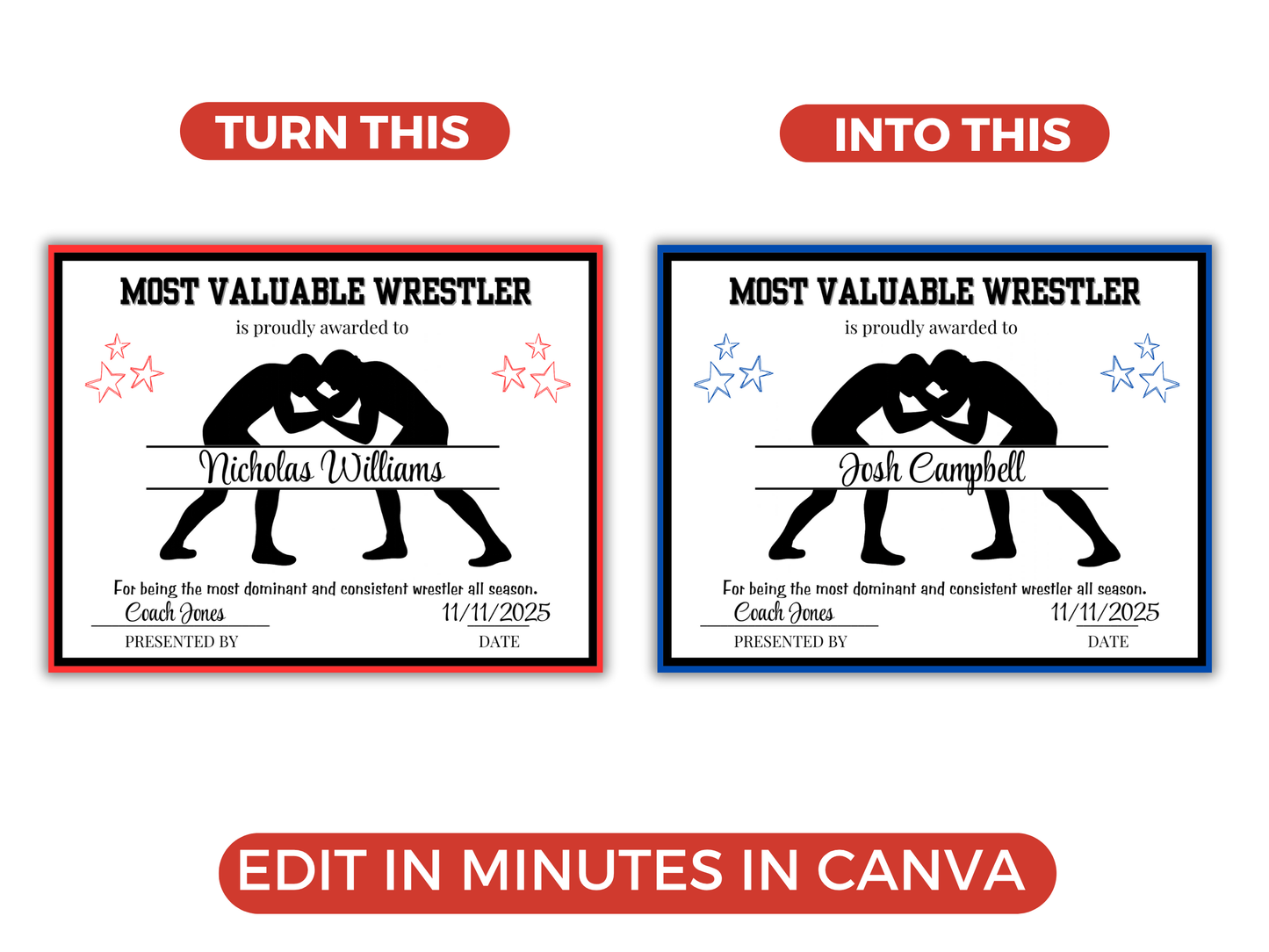 Editable Wrestling Award Certificates