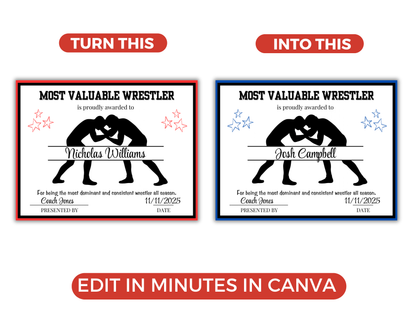 Editable Wrestling Award Certificates
