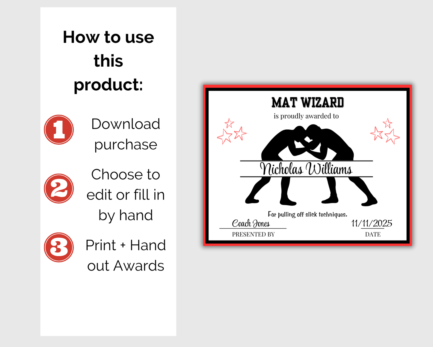 Editable Wrestling Award Certificates