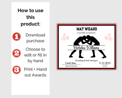 Editable Wrestling Award Certificates