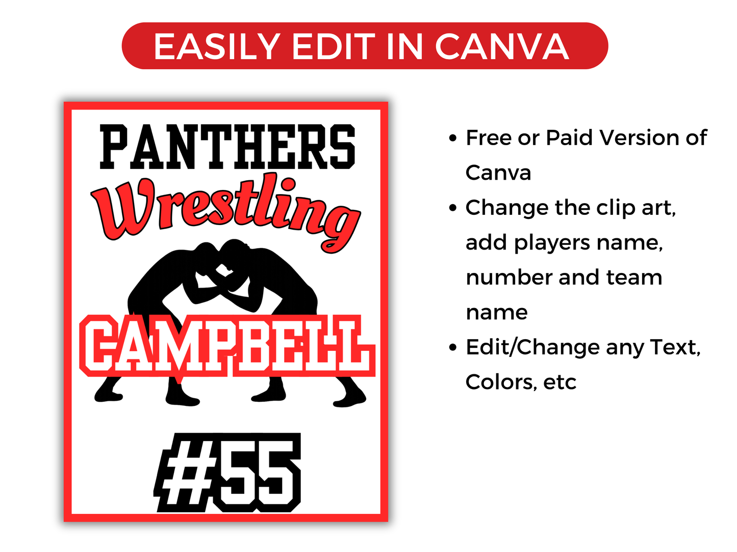 Editable Wrestling Locker Sign Template