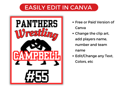 Editable Wrestling Locker Sign Template