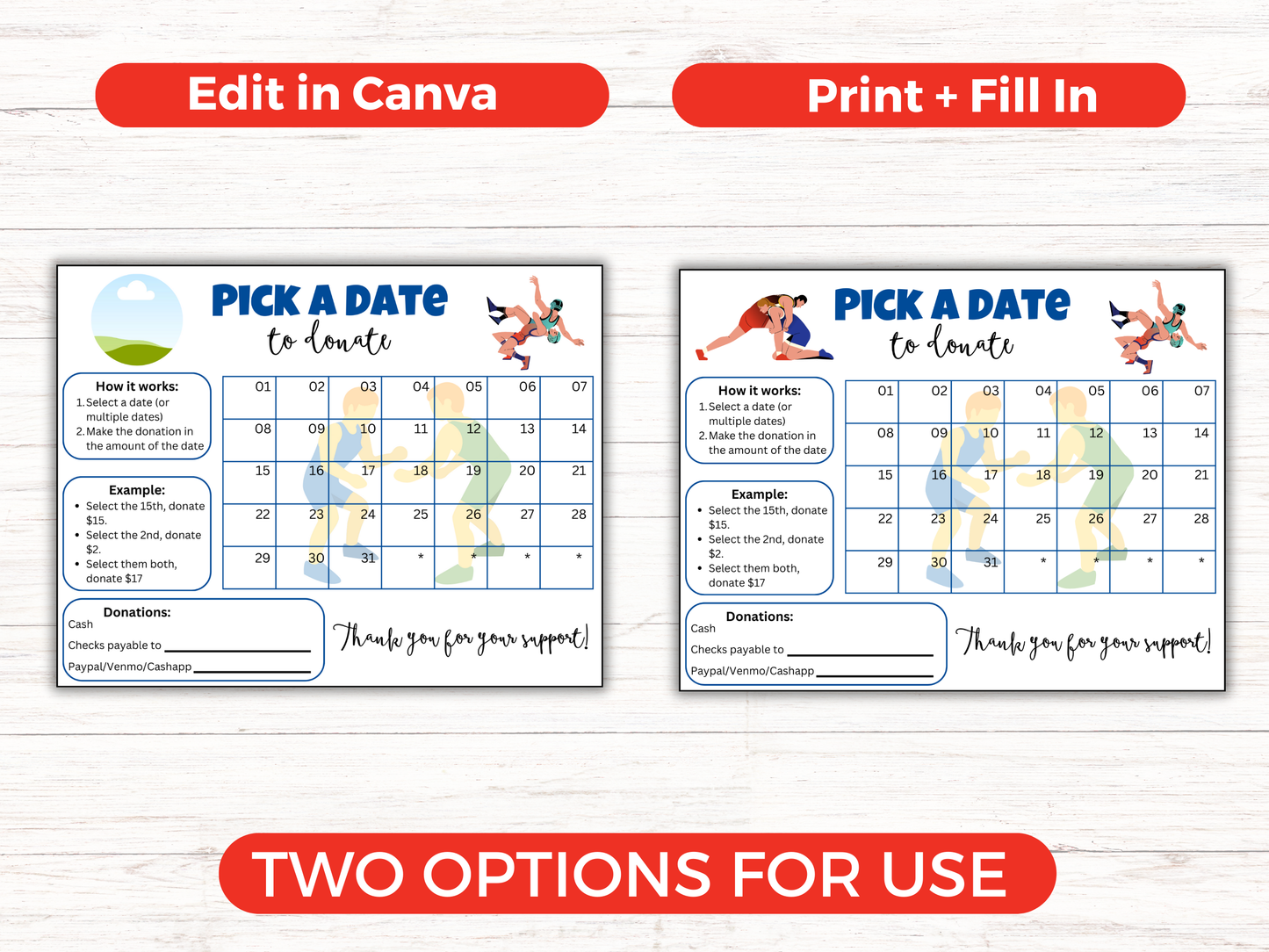 Editable Wrestling Pick A Date