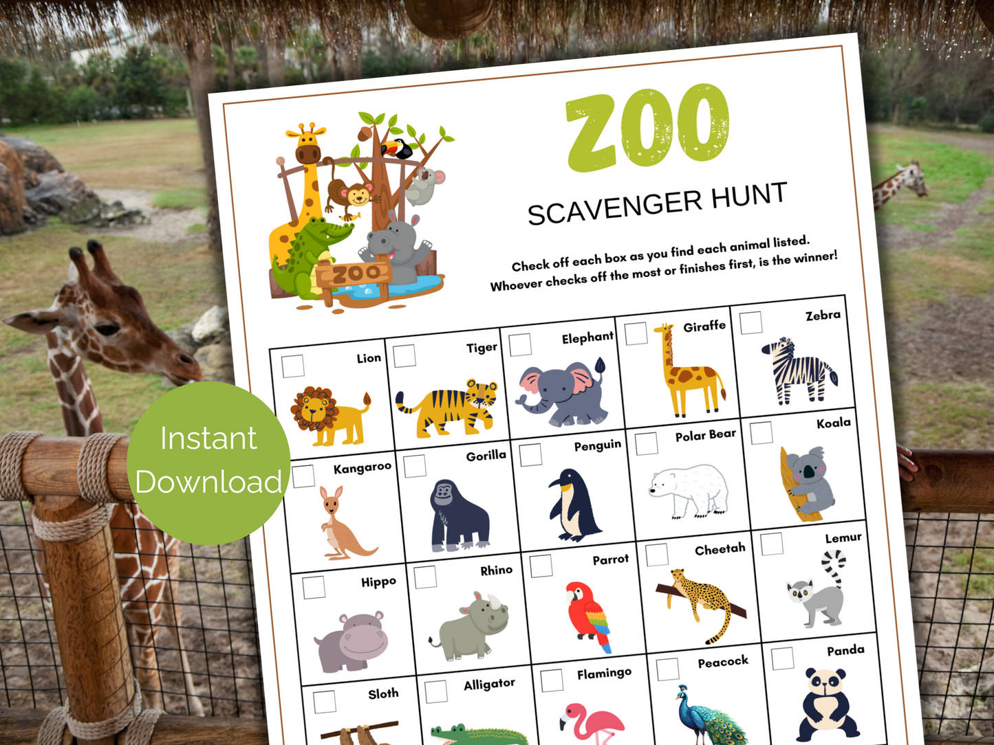 Zoo Scavenger Hunt for kids