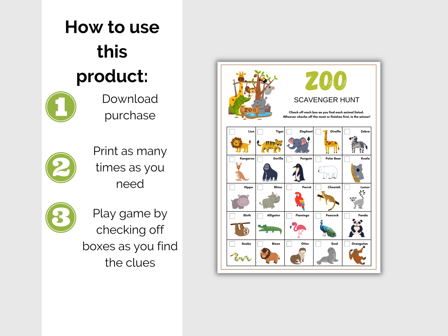 Zoo Scavenger Hunt for kids