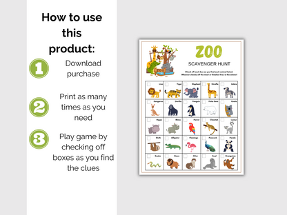 Zoo Scavenger Hunt for kids