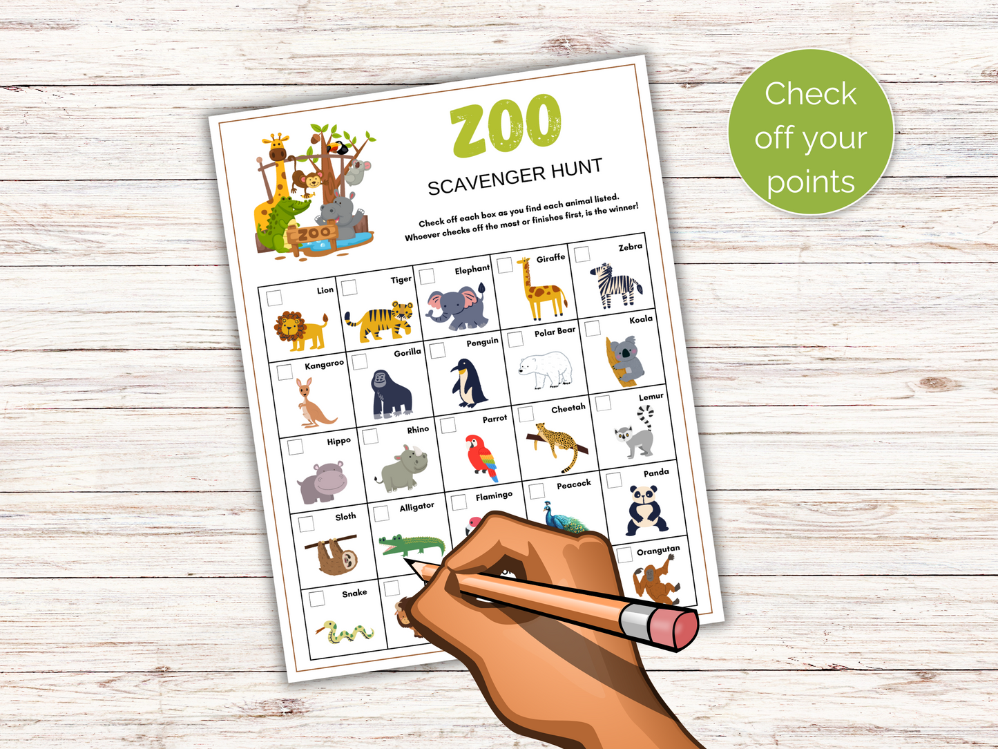 Zoo Scavenger Hunt for kids